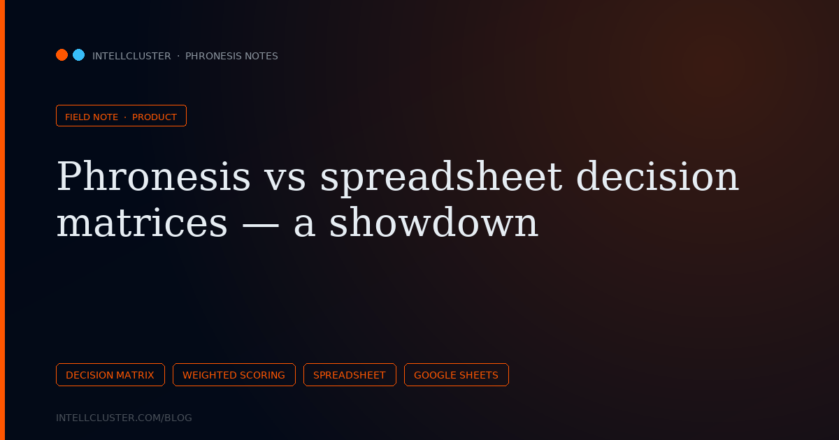 Cover art for Phronesis vs spreadsheet decision matrices — a showdown